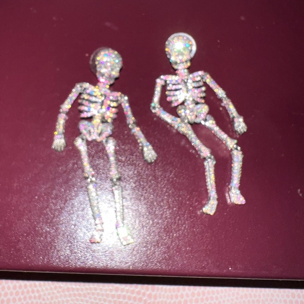 Bauble Bar Silver Holographic Diamond Skeleton Halloween Earring - Picture 5 of 6